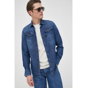 Džínová košile G-Star Raw pánská, tmavomodrá barva, slim, s klasickým límcem