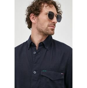 Plátěná košile Tommy Hilfiger pánská, tmavomodrá barva, regular, s límečkem button-down