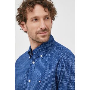 Bavlněné tričko Tommy Hilfiger tmavomodrá barva, regular, s límečkem button-down