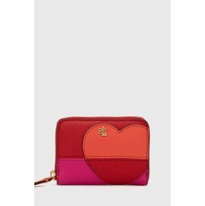 Kožená peněženka Lauren Ralph Lauren dámský, červená barva
