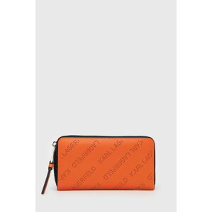 Kožená peněženka Karl Lagerfeld oranžová barva