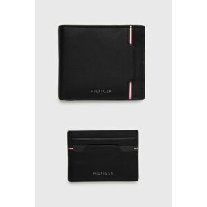 Kožená peněženka a držák na karty Tommy Hilfiger pánský, černá barva