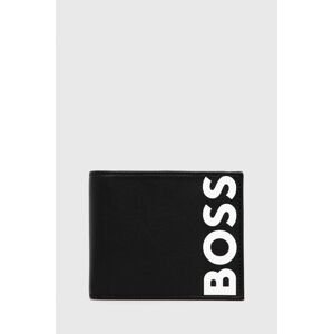 Kožená peněženka BOSS černá barva