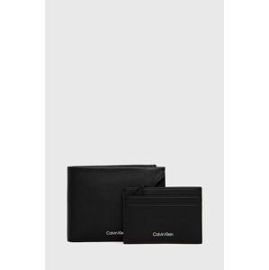 Kožená peněženka a držák na karty Calvin Klein pánský, černá barva