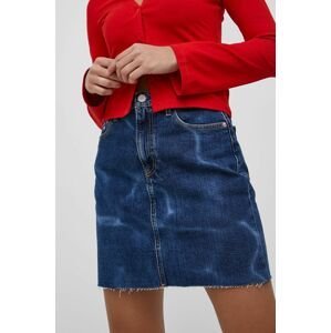 Džínová sukně Tommy Jeans tmavomodrá barva, mini, jednoduchý