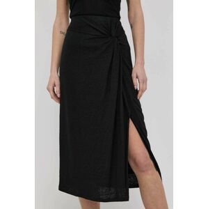 Lněná sukně Max Mara Leisure černá barva, midi, jednoduchý
