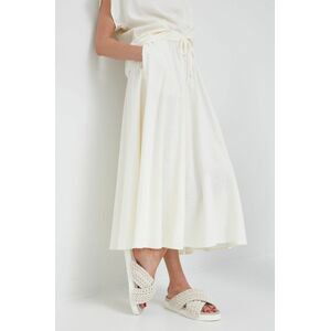 Lněná sukně Sisley béžová barva, maxi, áčková