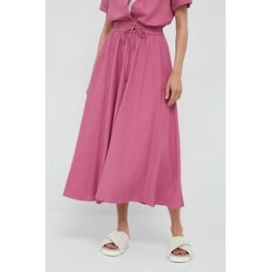 Lněná sukně Sisley fialová barva, maxi, áčková