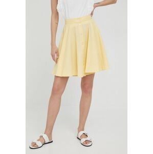 Lněná sukně Polo Ralph Lauren žlutá barva, mini, áčková