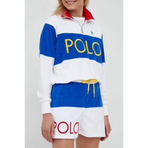 Kraťasy Polo Ralph Lauren dámské, bílá barva, vzorované, high waist