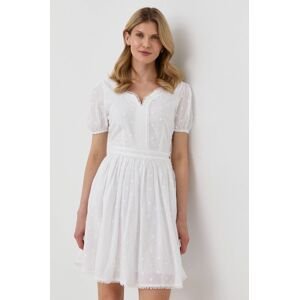 Bavlněné šaty Guess bílá barva, mini, áčková