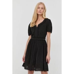 Bavlněné šaty Guess černá barva, mini, áčková