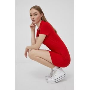 Šaty Tommy Jeans červená barva, mini, přiléhavá