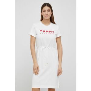Bavlněné šaty Tommy Hilfiger bílá barva, mini, jednoduchý