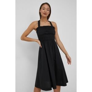 Bavlněné šaty Woolrich černá barva, midi, áčková