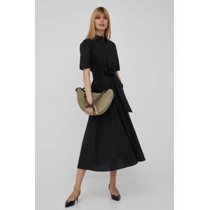 Bavlněné šaty Woolrich černá barva, maxi, áčková