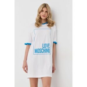 Bavlněné šaty Love Moschino bílá barva, mini, oversize