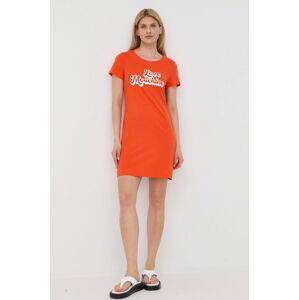 Bavlněné šaty Love Moschino oranžová barva, mini