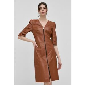 Kožené šaty Karl Lagerfeld hnědá barva, mini