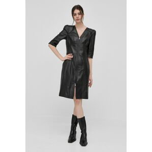 Kožené šaty Karl Lagerfeld černá barva, mini