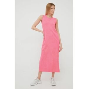 Bavlněné šaty 4F růžová barva, midi, oversize