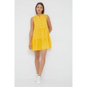 Plátěné šaty Sisley žlutá barva, mini