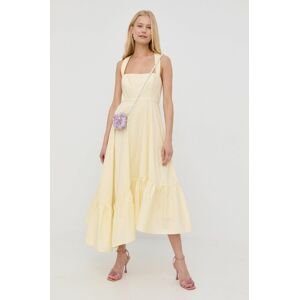 Bavlněné šaty Bardot žlutá barva, midi, áčková