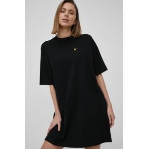 Bavlněné šaty Lyle & Scott černá barva, mini, oversize