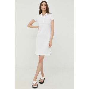 Bavlněné šaty BOSS bílá barva, mini