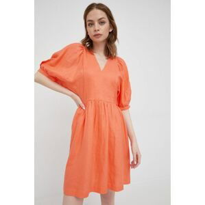 Plátěné šaty United Colors of Benetton oranžová barva, mini