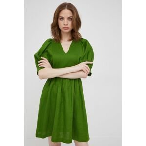 Plátěné šaty United Colors of Benetton zelená barva, mini