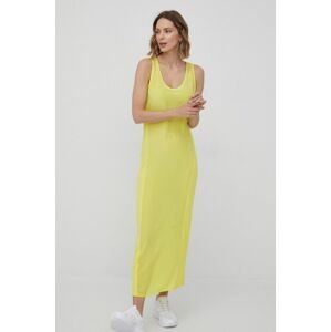 Hedvábné šaty Calvin Klein žlutá barva, maxi, přiléhavá