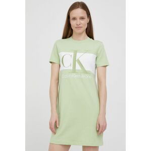 Bavlněné šaty Calvin Klein Jeans zelená barva, mini, jednoduchý
