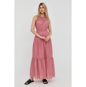 Bavlněné šaty MICHAEL Michael Kors růžová barva, maxi, áčková