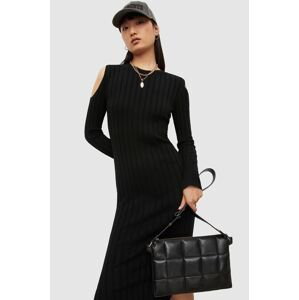 Vlněné šaty AllSaints černá barva, midi, přiléhavá