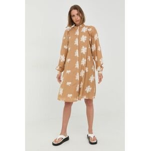 Bavlněné šaty Bruuns Bazaar béžová barva, mini, oversize
