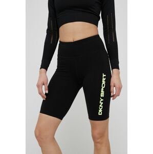 Kraťasy Dkny dámské, černá barva, s potiskem, high waist