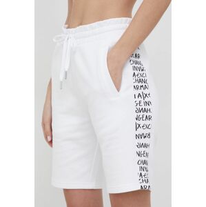 Bavlněné šortky Armani Exchange dámské, bílá barva, s aplikací, medium waist