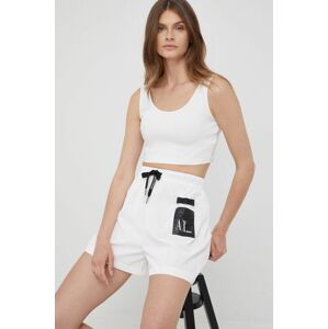 Kraťasy Armani Exchange dámské, bílá barva, s aplikací, high waist