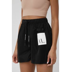 Kraťasy Armani Exchange dámské, černá barva, s aplikací, high waist