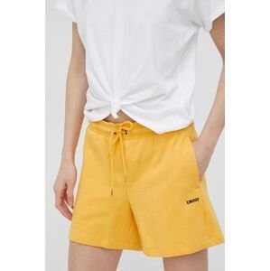 Bavlněné šortky Dkny dámské, žlutá barva, hladké, medium waist