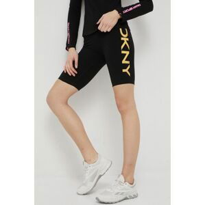 Kraťasy Dkny dámské, černá barva, s potiskem, high waist