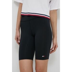 Kraťasy Tommy Hilfiger dámské, černá barva, hladké, medium waist