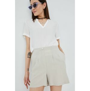 Šortky ze směsi lnu Vero Moda béžová barva, high waist