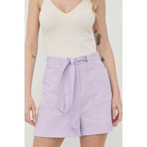 Kraťasy Guess dámské, fialová barva, hladké, high waist