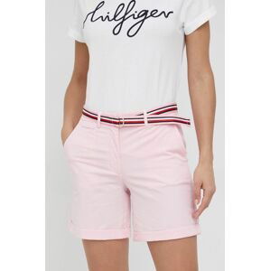 Kraťasy Tommy Hilfiger dámské, růžová barva, hladké, medium waist