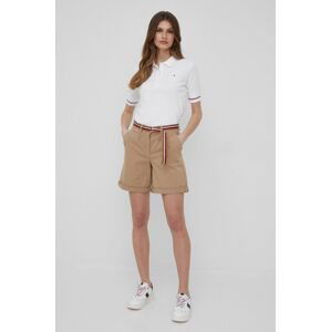 Kraťasy Tommy Hilfiger dámské, béžová barva, hladké, medium waist