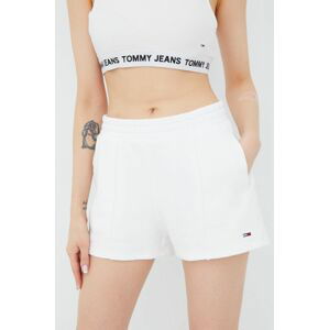 Bavlněné šortky Tommy Jeans dámské, bílá barva, hladké, high waist