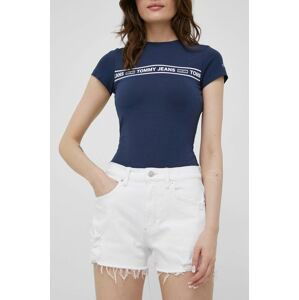 Džínové šortky Tommy Jeans Bf0192 dámské, bílá barva, hladké, high waist