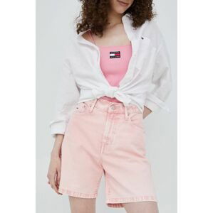 Džínové šortky Tommy Jeans Betsy Bf7002 dámské, růžová barva, hladké, high waist